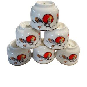 Snow Bone China Chinese Sake Cups Vintage Asian Orange Red White Gold Set Of 6
